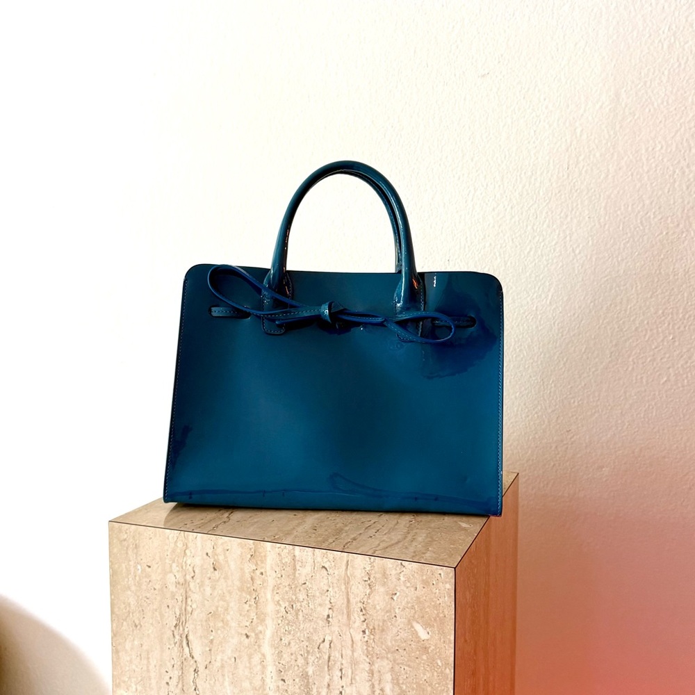 Mansur Gavriel Blue Patent Leather Top-Handle Sun Bag - Picture 10 of 12